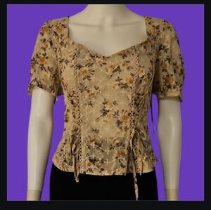 MILK & HONEY Floral Eyelet Corset Cropped Coquette Castlecore Top